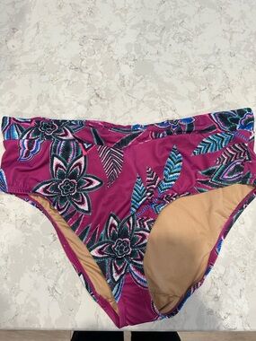 NWT Swim by Cacique Magenta Floral High-Waist Swim Bottom Size 16